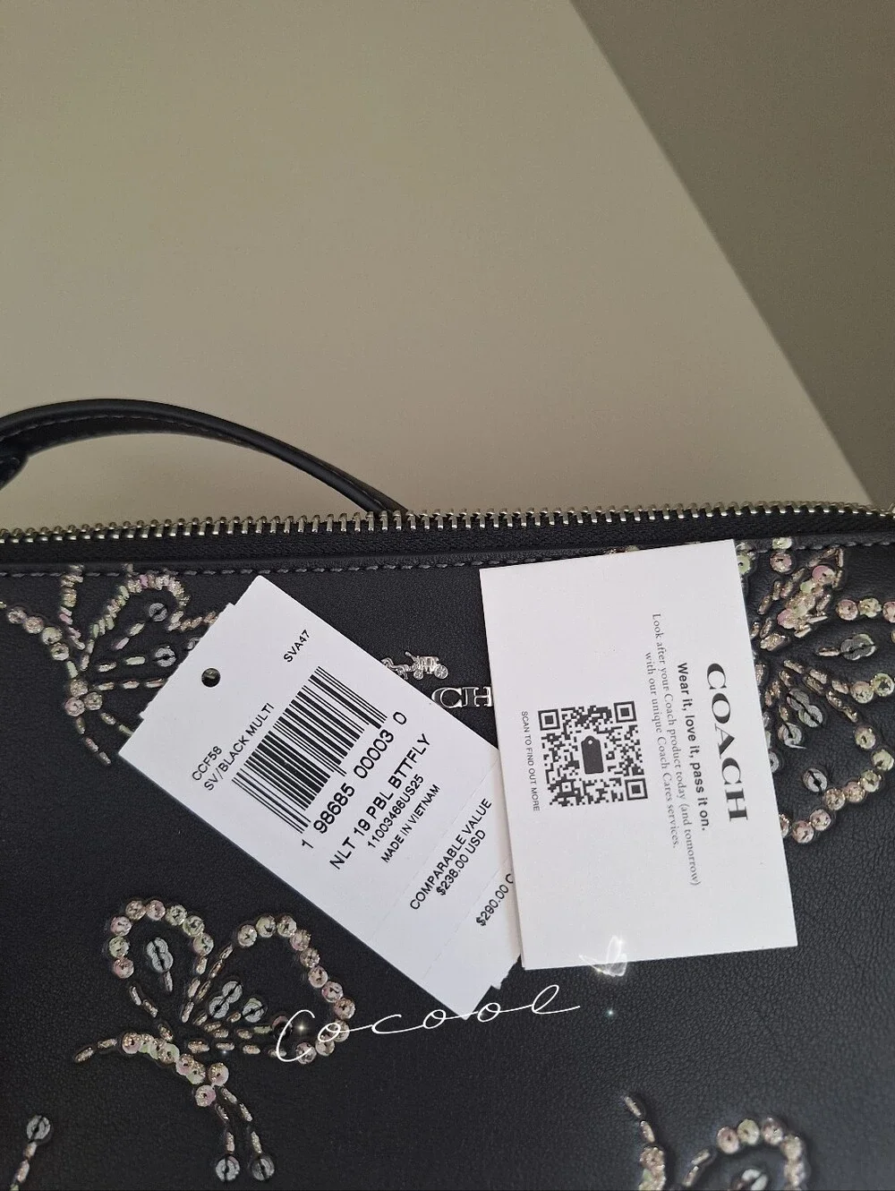 NWT Coach Nolita 19 With Sparkly Butterfly Print CCF58 Silver Black Multi